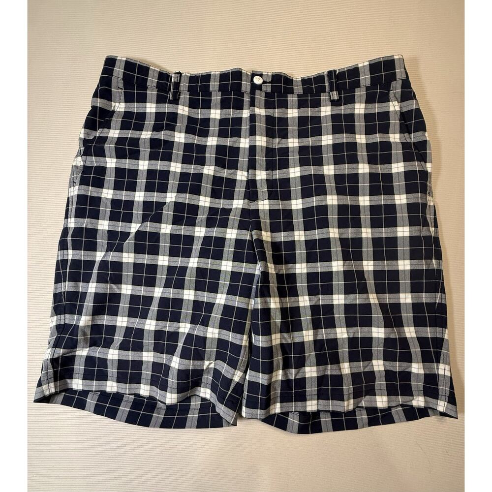 FootJoy Men’s Golf Shorts Plaid Navy White Stretch Flat Front W40 Performance